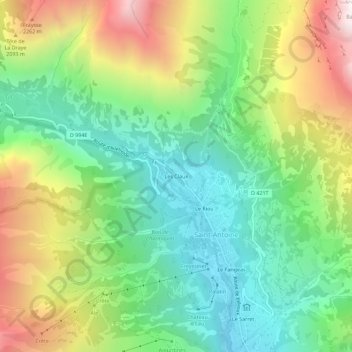 Topografische kaart Les Claux, hoogte, reliëf