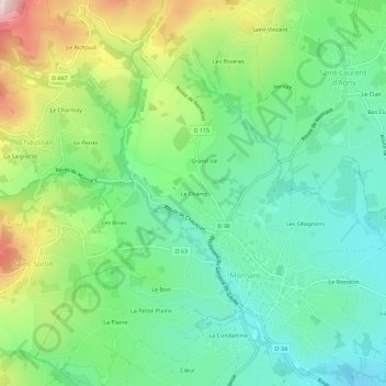 Topografische kaart Les-Carriasses, hoogte, reliëf