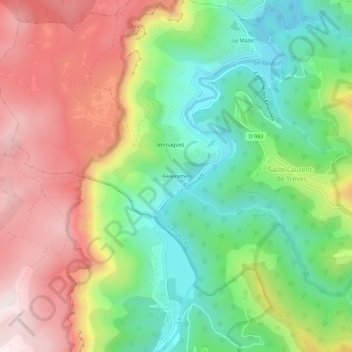 Topografische kaart Fereirettes, hoogte, reliëf