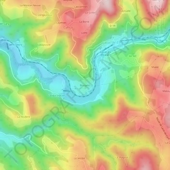 Topografische kaart Brugales, hoogte, reliëf
