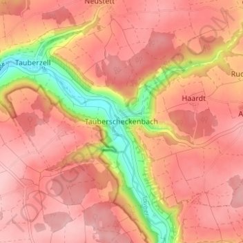 Topografische kaart Tauberscheckenbach, hoogte, reliëf