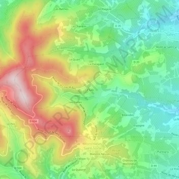 Topografische kaart Le Gay, hoogte, reliëf