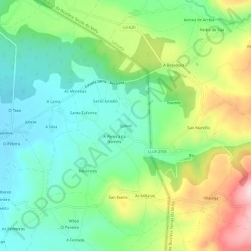 Topografische kaart Goimil, hoogte, reliëf