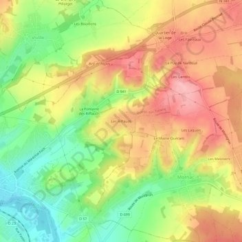 Topografische kaart Les Riffauds, hoogte, reliëf
