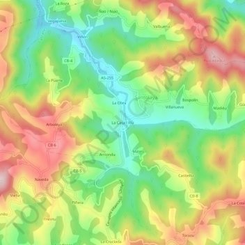 Topografische kaart La Casa'l Ríu, hoogte, reliëf