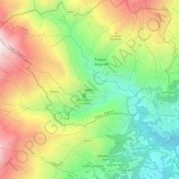 Topografische kaart Bagneri, hoogte, reliëf