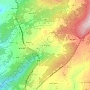 Topografische kaart Pena de Amigo, hoogte, reliëf
