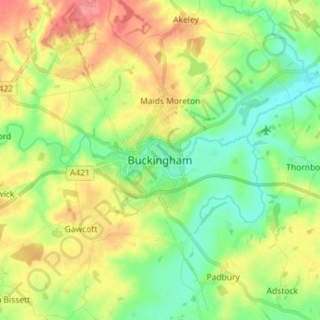 Topografische kaart Buckingham, hoogte, reliëf