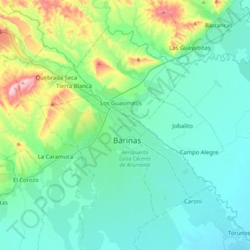 Topografische kaart Barinas, hoogte, reliëf