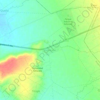 Topografische kaart Kallutaca, hoogte, reliëf