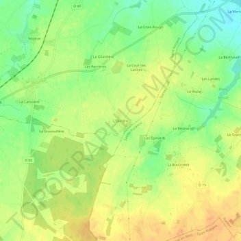 Topografische kaart L'Ourière, hoogte, reliëf