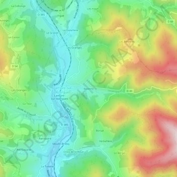 Topografische kaart Biconne, hoogte, reliëf