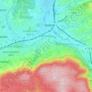 Topografische kaart Zochental, hoogte, reliëf