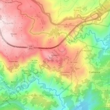 Topografische kaart Arnadelo, hoogte, reliëf