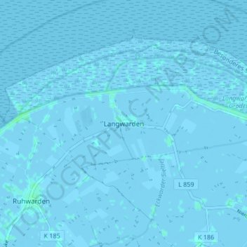 Topografische kaart Langwarden, hoogte, reliëf