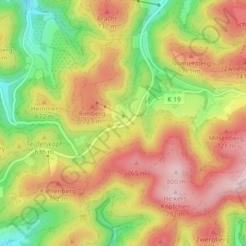 Topografische kaart Rimberg, hoogte, reliëf
