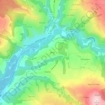 Topografische kaart Planaz, hoogte, reliëf