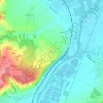 Topografische kaart Sérilly, hoogte, reliëf