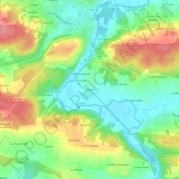 Topografische kaart L'Estun, hoogte, reliëf