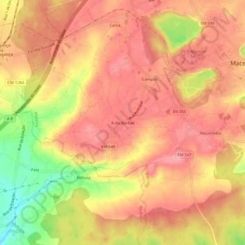 Topografische kaart A-do-Barbas, hoogte, reliëf