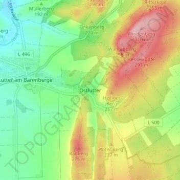 Topografische kaart Ostlutter, hoogte, reliëf