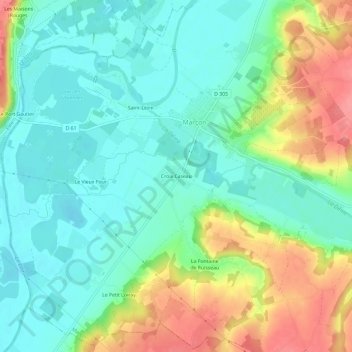 Topografische kaart Croix Caseau, hoogte, reliëf