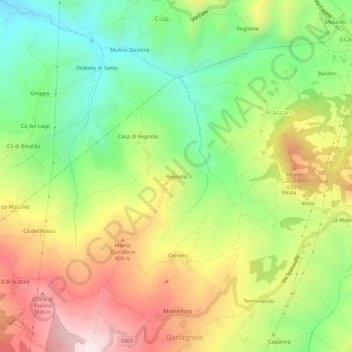 Topografische kaart Regnola, hoogte, reliëf