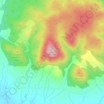 Topografische kaart Monte Capita, hoogte, reliëf