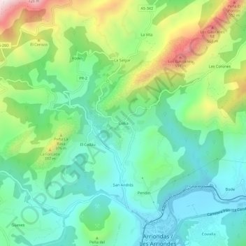 Topografische kaart Collía, hoogte, reliëf