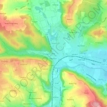 Topografische kaart Redl, hoogte, reliëf