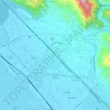 Topografische kaart Querceta, hoogte, reliëf