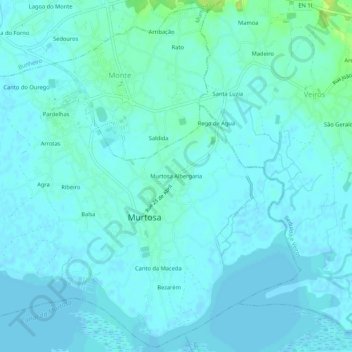 Topografische kaart Murtosa Albergaria, hoogte, reliëf
