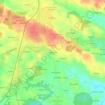 Topografische kaart Coët er Harv, hoogte, reliëf