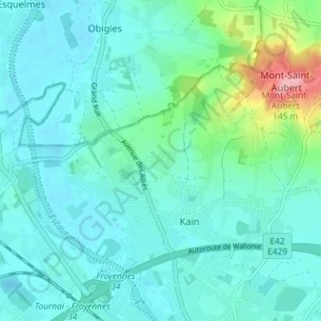 Topografische kaart L'Espinette, hoogte, reliëf