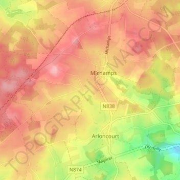 Topografische kaart Oubourcy, hoogte, reliëf