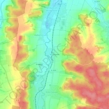 Topografische kaart Hirschfelden, hoogte, reliëf