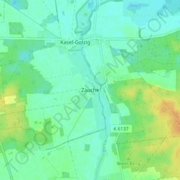 Topografische kaart Zauche, hoogte, reliëf