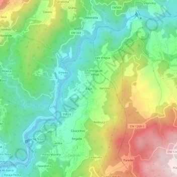 Topografische kaart Paçô, hoogte, reliëf