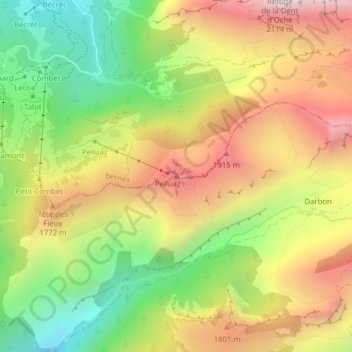 Topografische kaart Pointe de Pelluaz, hoogte, reliëf