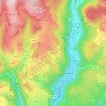 Topografische kaart Happingen, hoogte, reliëf