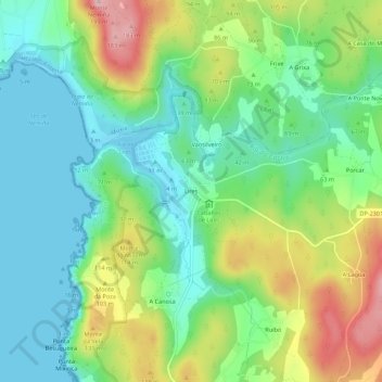 Topografische kaart Lires, hoogte, reliëf