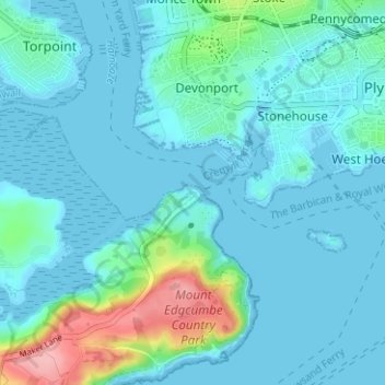 Topografische kaart Cremyll, hoogte, reliëf