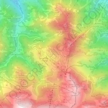 Topografische kaart Prato Nevoso, hoogte, reliëf