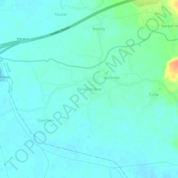 Topografische kaart Puna Ortaköy, hoogte, reliëf