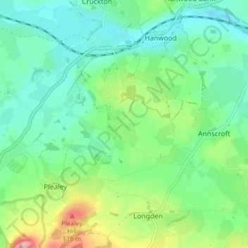 Topografische kaart Arscott, hoogte, reliëf