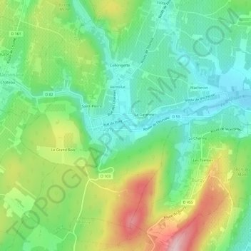 Topografische kaart Les Nièvres, hoogte, reliëf