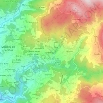 Topografische kaart Covêlo, hoogte, reliëf