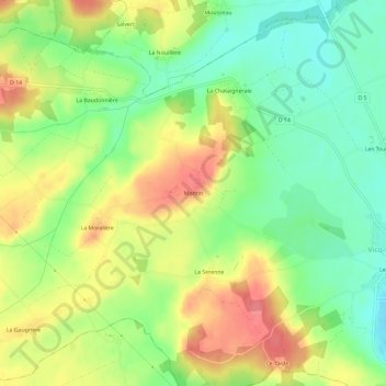 Topografische kaart Montin, hoogte, reliëf