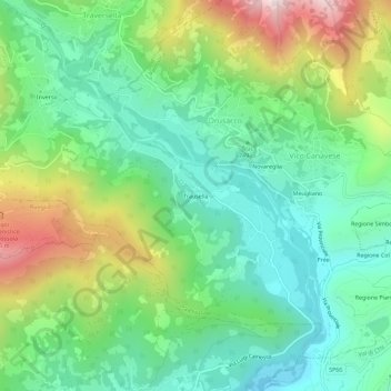 Topografische kaart Trausella, hoogte, reliëf