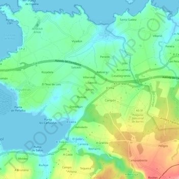 Topografische kaart Barres, hoogte, reliëf